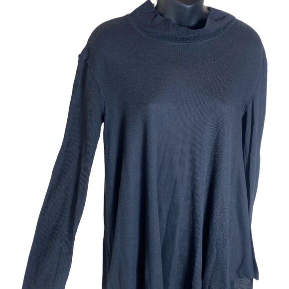 We the free lightweight black tunic style cowl neck waffle weave top assymetric - Picture 1 of 6